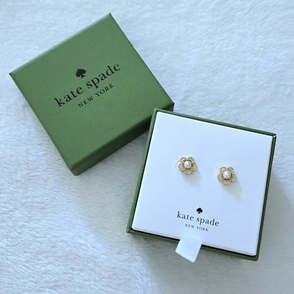 Kate Spade♠️ "Jeweled Stencil" Faux Pearl Earrings - NIB - Picture 10 of 16